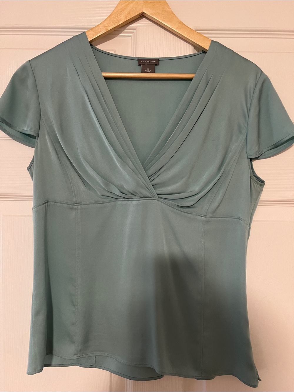 Ann Taylor Silk Teal V-Neck Blouse